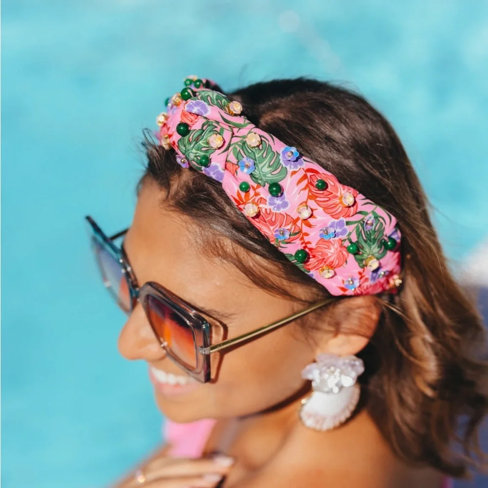 BRIANNA CANNON ADULT SIZE PINK LUAU HEADBAND WITH CRYSTALS & BEADS